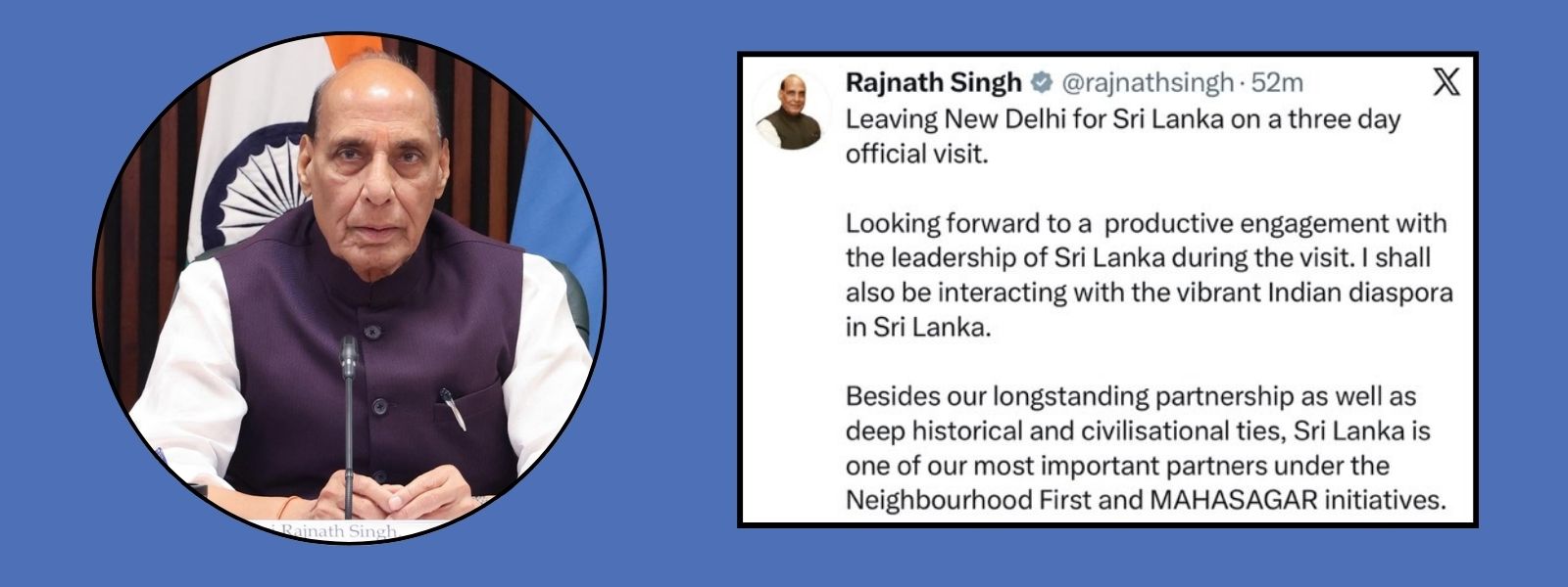 Rajnath Singh Seeks Stronger India-Lanka Ties